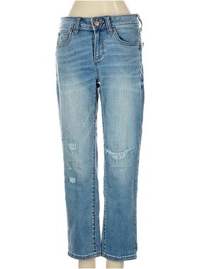 Classic Light Blue Straight-Leg Jeans with Subtle Distress